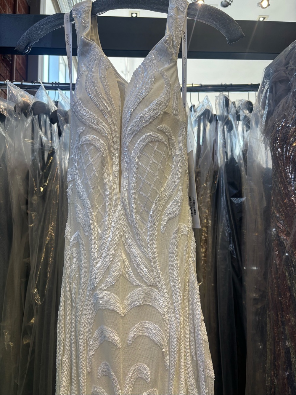 Jovani 05660 White Sequin Embellished Evening Dress